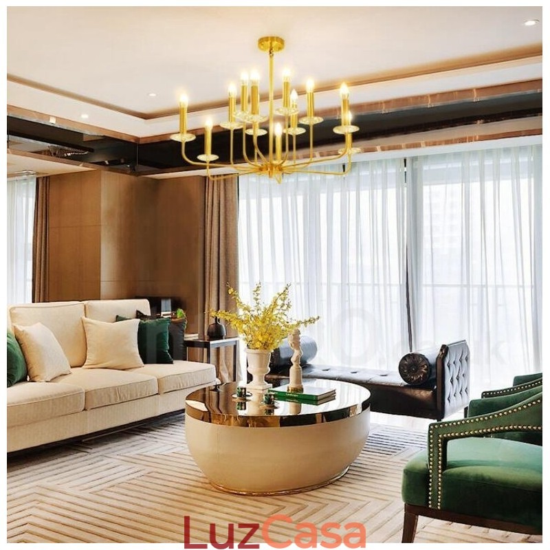 Lustre de pingente de latão retrô rústico de luxo com 12 luzes