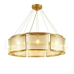 Lustre de pingente de latão luxuoso retrô rústico de 8 luzes com cúpula de vidro