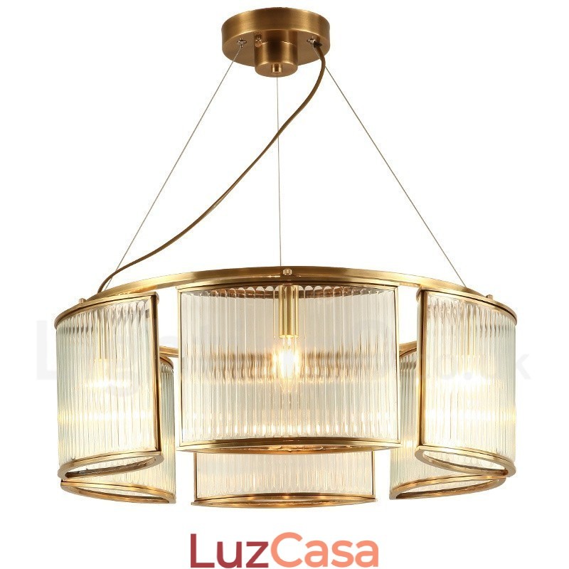 6 Luz Retro Rústico Luxo Latão Pendente Lâmpada Lustre com Sombra de Vidro