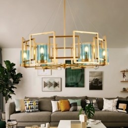 6 Luz Retro Rústico Luxo Latão Pendente Lâmpada Lustre com Sombra de Vidro