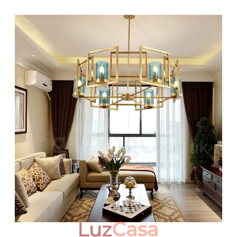 6 Luz Retro Rústico Luxo Latão Pendente Lâmpada Lustre com Sombra de Vidro