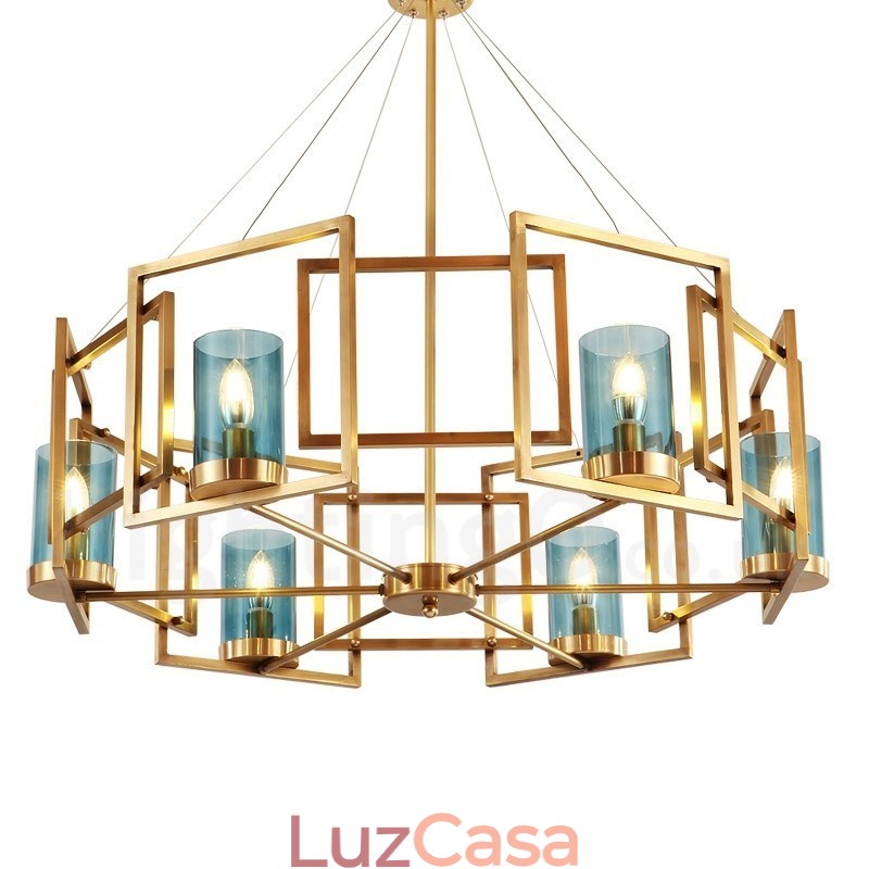 6 Luz Retro Rústico Luxo Latão Pendente Lâmpada Lustre com Sombra de Vidro