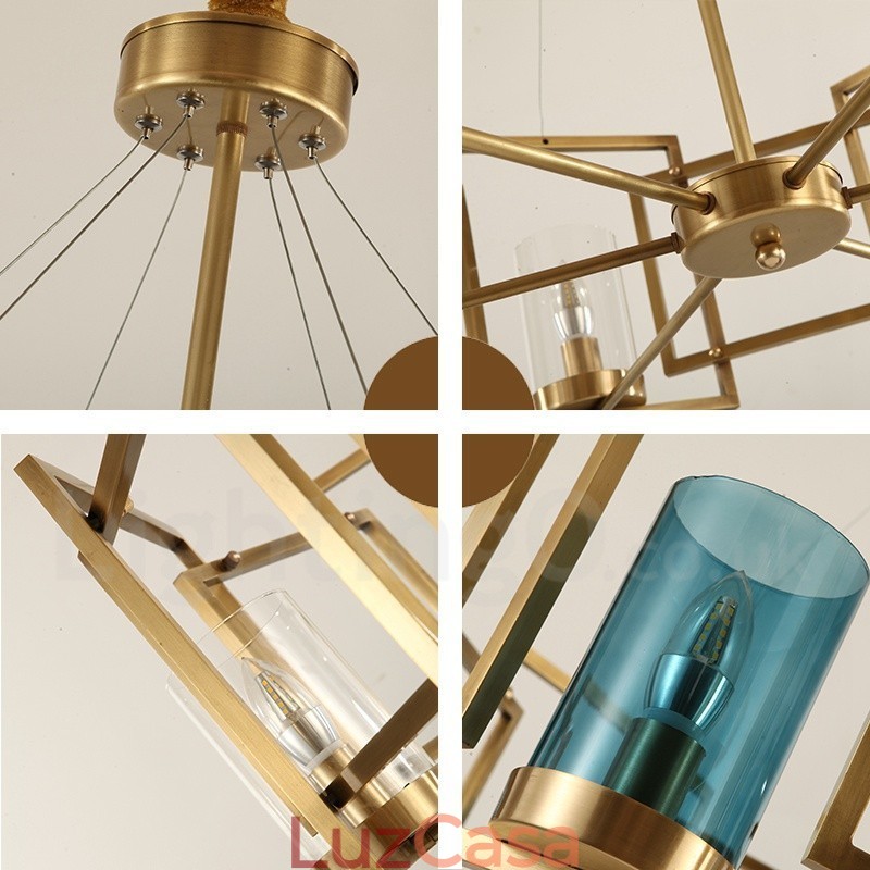 6 Luz Retro Rústico Luxo Latão Pendente Lâmpada Lustre com Sombra de Vidro