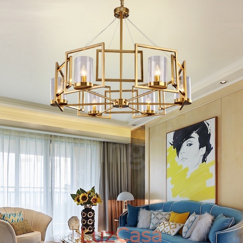 6 Luz Retro Rústico Luxo Latão Pendente Lâmpada Lustre com Sombra de Vidro