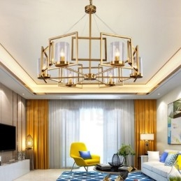 6 Luz Retro Rústico Luxo Latão Pendente Lâmpada Lustre com Sombra de Vidro