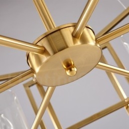 6 Luz Retro Rústico Luxo Latão Pendente Lâmpada Lustre com Sombra de Vidro