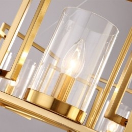 6 Luz Retro Rústico Luxo Latão Pendente Lâmpada Lustre com Sombra de Vidro