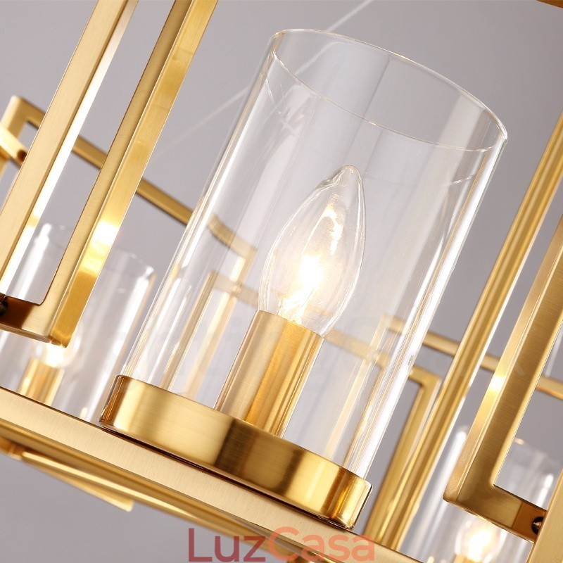 6 Luz Retro Rústico Luxo Latão Pendente Lâmpada Lustre com Sombra de Vidro