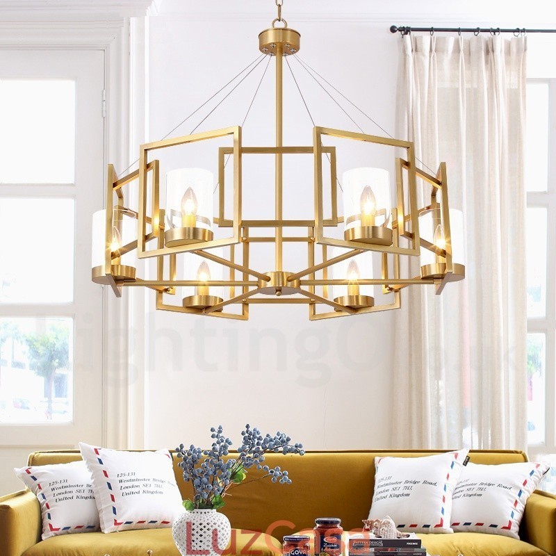 6 Luz Retro Rústico Luxo Latão Pendente Lâmpada Lustre com Sombra de Vidro