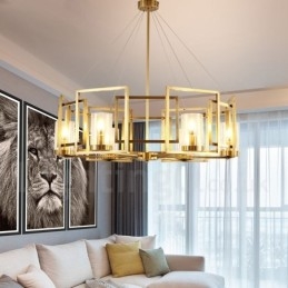 6 Luz Retro Rústico Luxo Latão Pendente Lâmpada Lustre com Sombra de Vidro