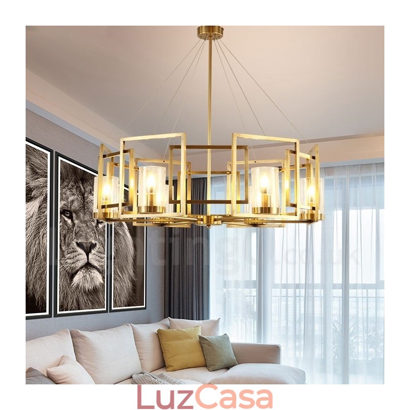 6 Luz Retro Rústico Luxo Latão Pendente Lâmpada Lustre com Sombra de Vidro