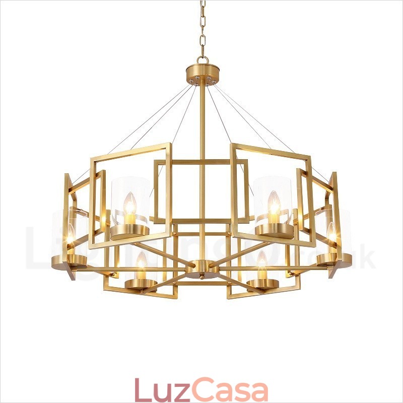 6 Luz Retro Rústico Luxo Latão Pendente Lâmpada Lustre com Sombra de Vidro