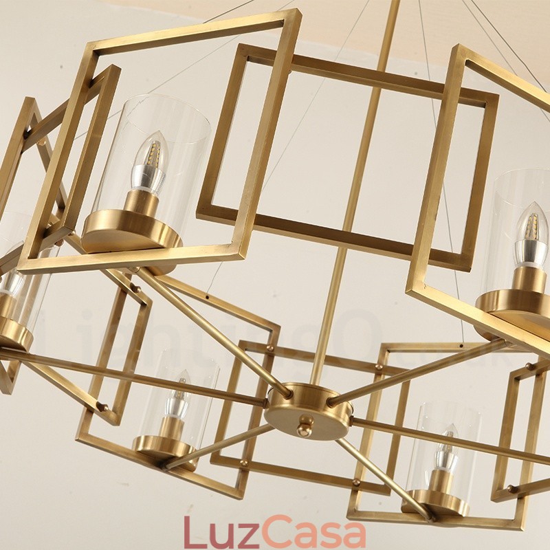 6 Luz Retro Rústico Luxo Latão Pendente Lâmpada Lustre com Sombra de Vidro