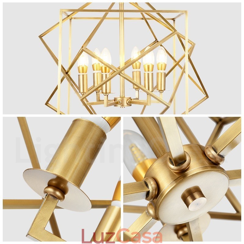 6 Luz Retro Rústico Luxo Latão Pendente Lâmpada Lustre