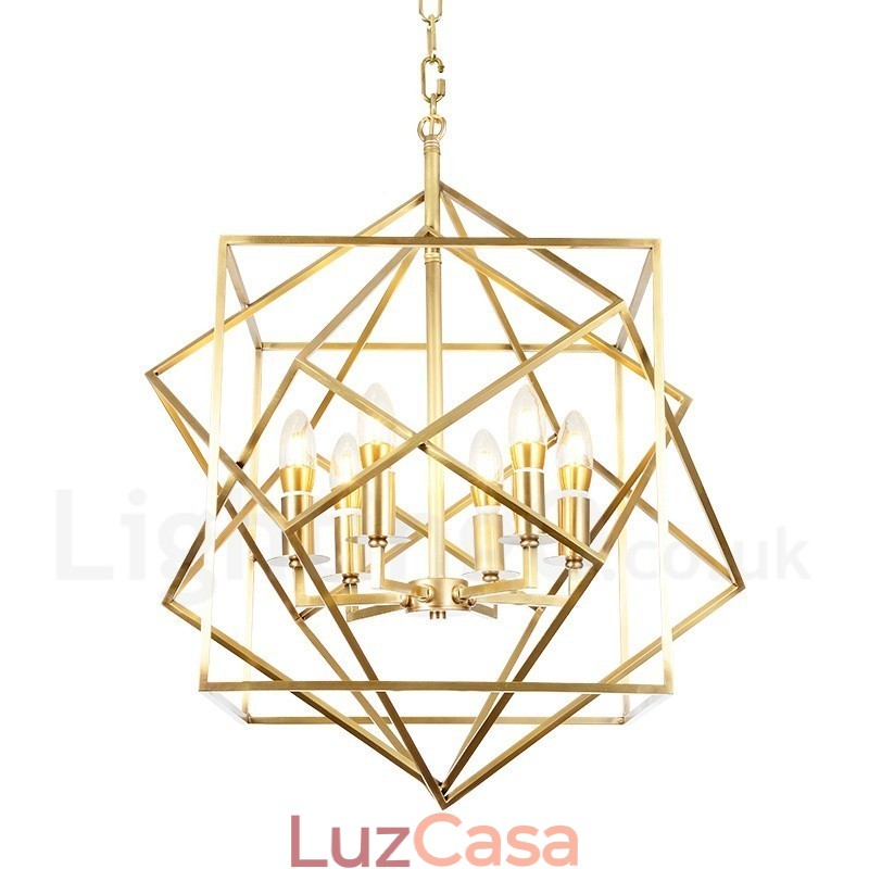 6 Luz Retro Rústico Luxo Latão Pendente Lâmpada Lustre