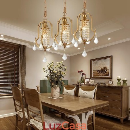 1 Lustre de pingente de latão retrô rústico de luxo com abajur de cristal 1 Lustre de pingente de latão retrô rústico de luxo com abajur de cristal
