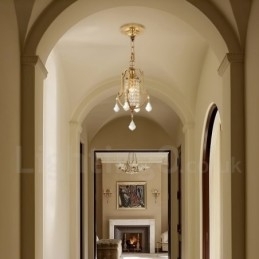 1 Lustre de pingente de latão retrô rústico de luxo com abajur de cristal