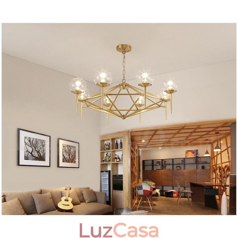 6 Luz Retro Rústico Luxo Latão Pendente Lâmpada Lustre com Sombra de Vidro