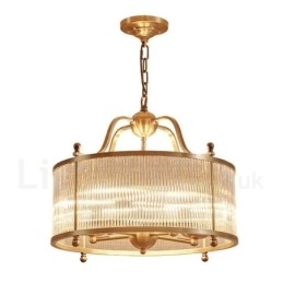 5 Luz Retro Rústico Luxo Latão Pendente Lâmpada Lustre com Sombra de Vidro