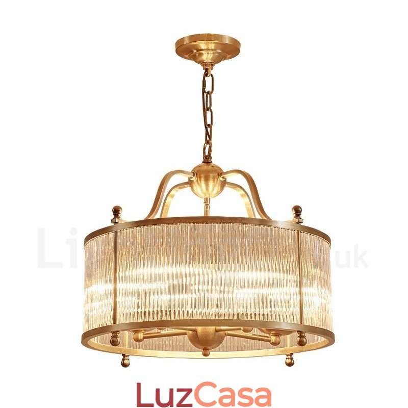 5 Luz Retro Rústico Luxo Latão Pendente Lâmpada Lustre com Sombra de Vidro