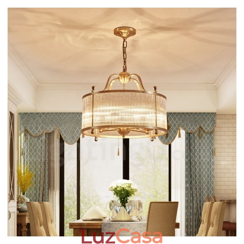 5 Luz Retro Rústico Luxo Latão Pendente Lâmpada Lustre com Sombra de Vidro