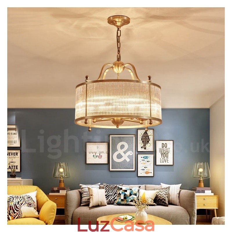 5 Luz Retro Rústico Luxo Latão Pendente Lâmpada Lustre com Sombra de Vidro