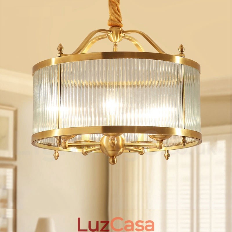 5 Luz Retro Rústico Luxo Latão Pendente Lâmpada Lustre com Sombra de Vidro
