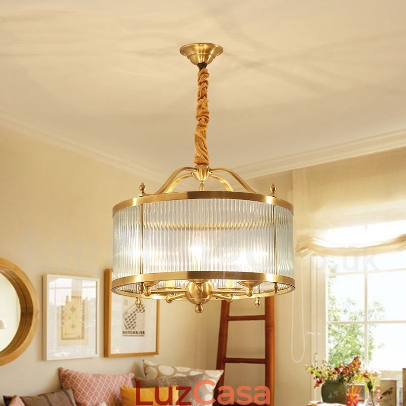 5 Luz Retro Rústico Luxo Latão Pendente Lâmpada Lustre com Sombra de Vidro