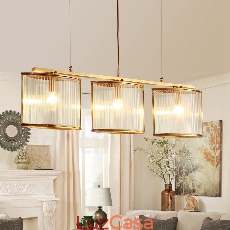3 Luz Retro Rústico Luxo Latão Pendente Lâmpada Lustre com Sombra de Vidro
