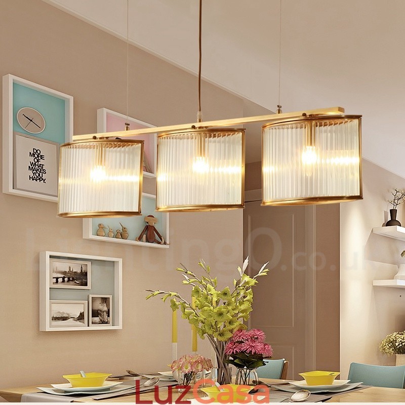 3 Luz Retro Rústico Luxo Latão Pendente Lâmpada Lustre com Sombra de Vidro