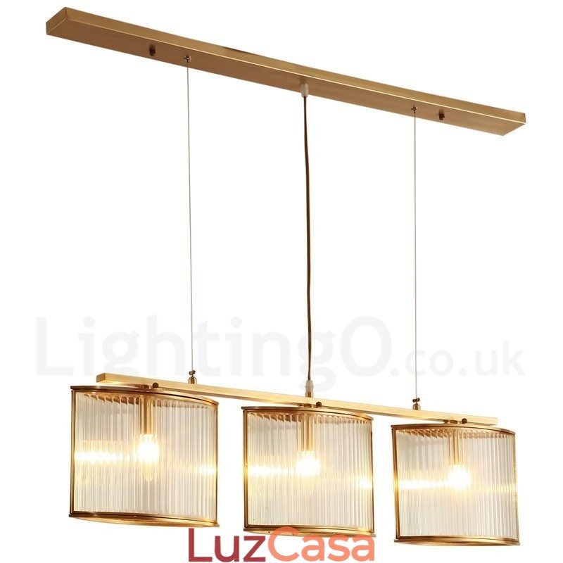 3 Luz Retro Rústico Luxo Latão Pendente Lâmpada Lustre com Sombra de Vidro
