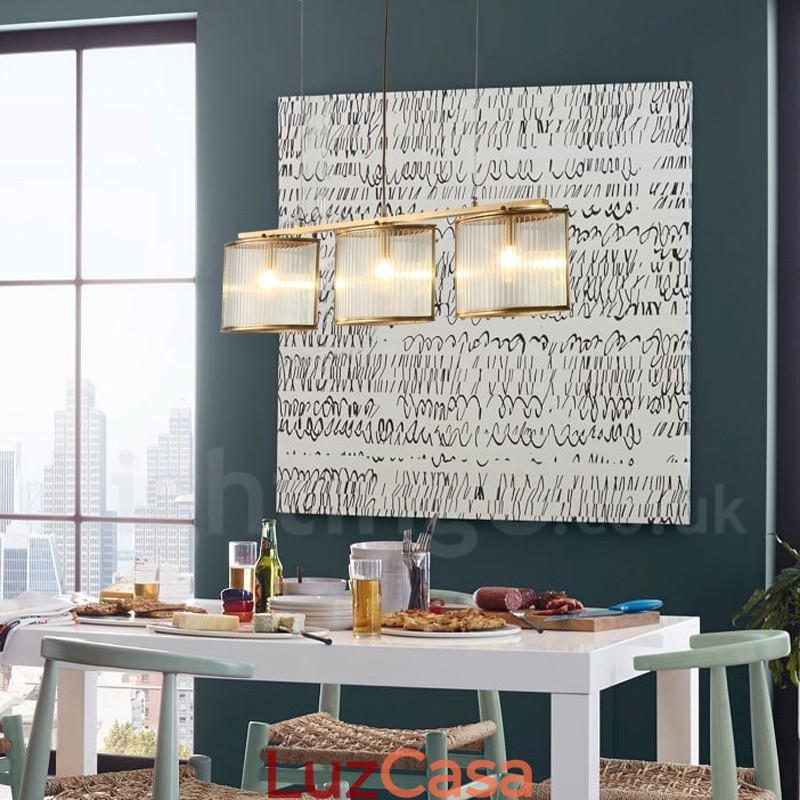 3 Luz Retro Rústico Luxo Latão Pendente Lâmpada Lustre com Sombra de Vidro