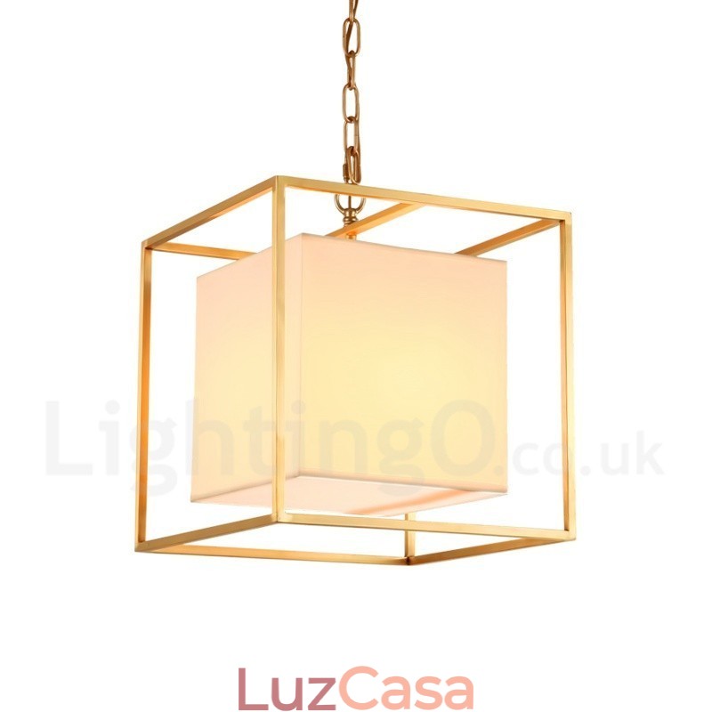 1 Lustre de pingente de latão retrô rústico de luxo com abajur de tecido