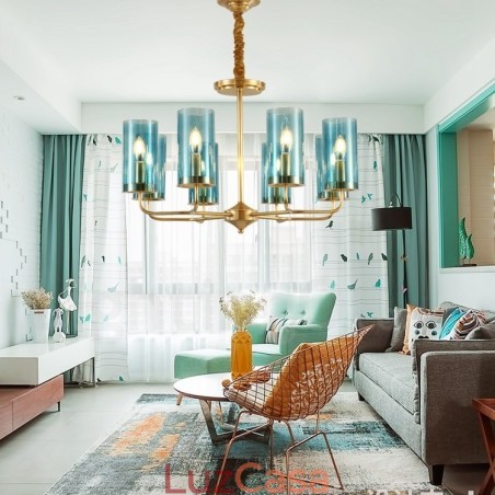 Lustre de pingente de latão luxuoso retrô rústico de 8 luzes com cúpula de vidro Lustre de pingente de latão luxuoso retrô rústico de 8 luzes com cúpula de vidro