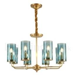 Lustre de pingente de latão luxuoso retrô rústico de 8 luzes com cúpula de vidro