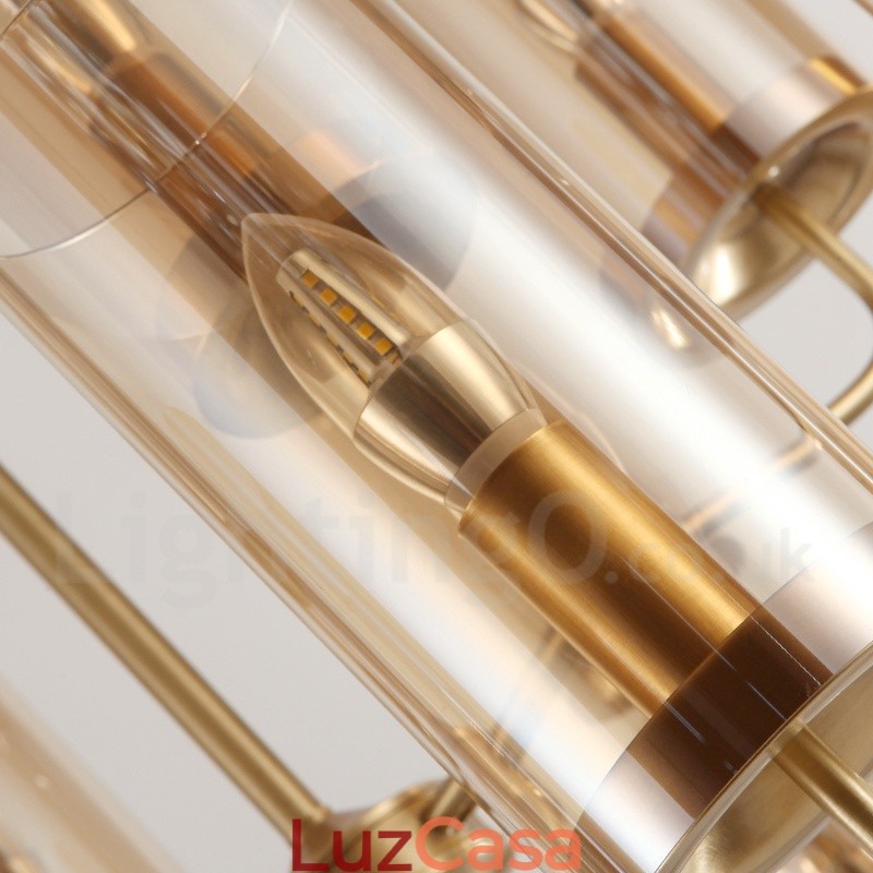 Lustre de pingente de latão luxuoso retrô rústico de 8 luzes com cúpula de vidro
