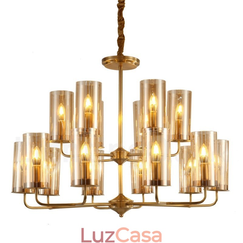 16 Luz Retro Rústico Luxo Latão Pendente Lâmpada Lustre com Sombra de Vidro
