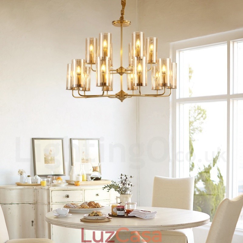16 Luz Retro Rústico Luxo Latão Pendente Lâmpada Lustre com Sombra de Vidro