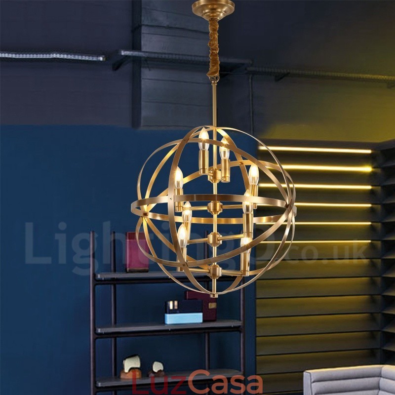 8 Luz Retro Rústico Luxo Latão Pendente Lâmpada Lustre