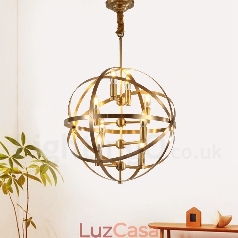 8 Luz Retro Rústico Luxo Latão Pendente Lâmpada Lustre