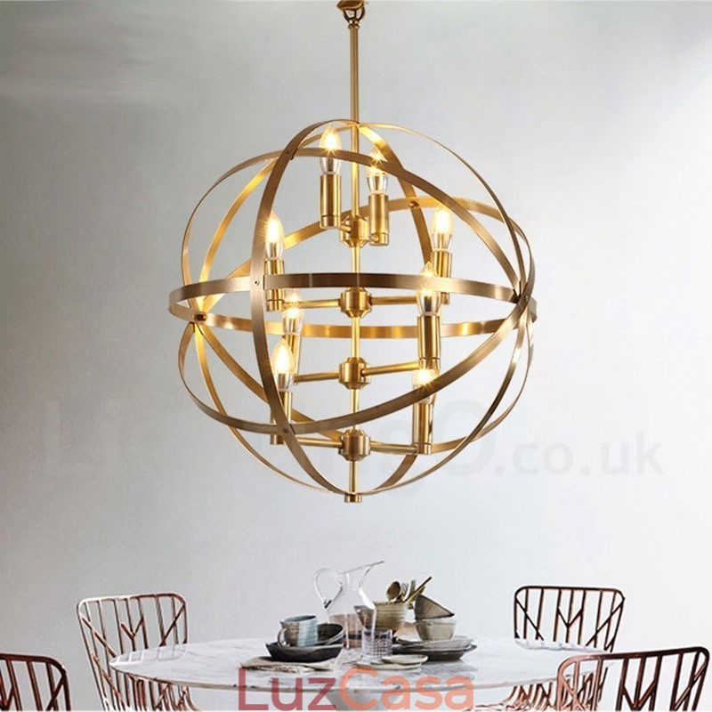 8 Luz Retro Rústico Luxo Latão Pendente Lâmpada Lustre