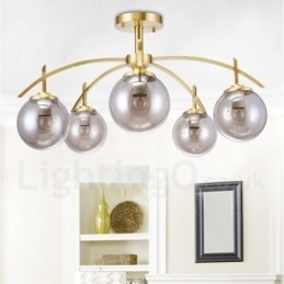 Lustre de pingente de latão luxuoso retrô rústico de 8 luzes com cúpula de vidro