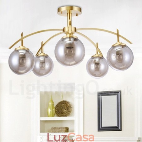 Lustre de pingente de latão luxuoso retrô rústico de 8 luzes com cúpula de vidro Lustre de pingente de latão luxuoso retrô rústico de 8 luzes com cúpula de vidro