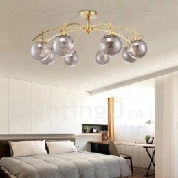 Lustre de pingente de latão luxuoso retrô rústico de 8 luzes com cúpula de vidro