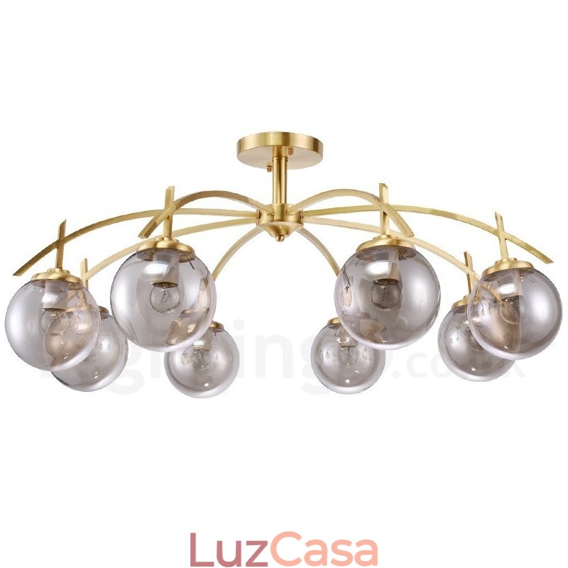 Lustre de pingente de latão luxuoso retrô rústico de 8 luzes com cúpula de vidro