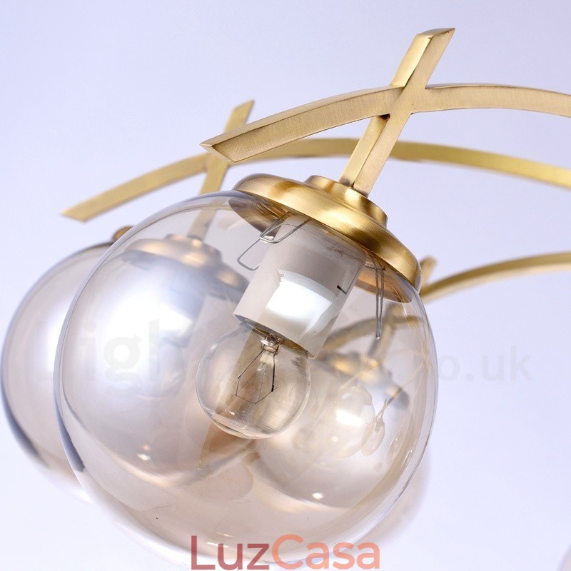 Lustre de pingente de latão luxuoso retrô rústico de 8 luzes com cúpula de vidro