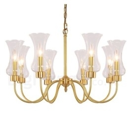 Lustre de pingente de latão luxuoso retrô rústico de 8 luzes com cúpula de vidro