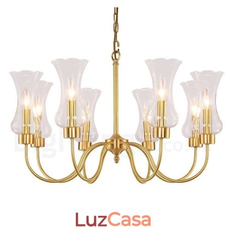 Lustre de pingente de latão luxuoso retrô rústico de 8 luzes com cúpula de vidro Lustre de pingente de latão luxuoso retrô rústico de 8 luzes com cúpula de vidro