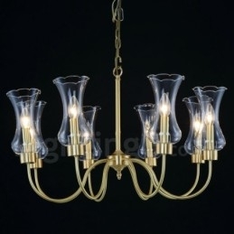 Lustre de pingente de latão luxuoso retrô rústico de 8 luzes com cúpula de vidro