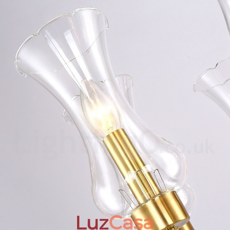 Lustre de pingente de latão luxuoso retrô rústico de 8 luzes com cúpula de vidro
